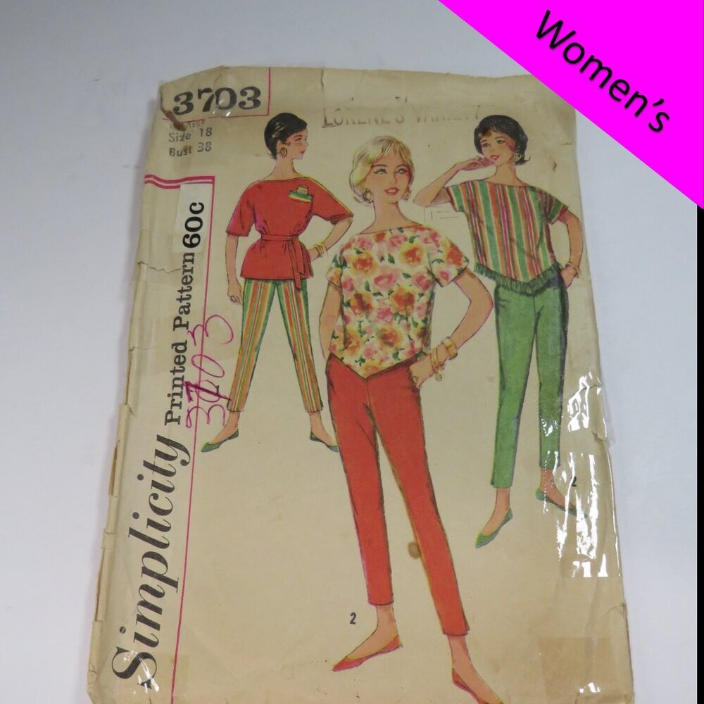 simplicity 3703 Junior / misses tops/pants kimono sleeves size 18 bust 38